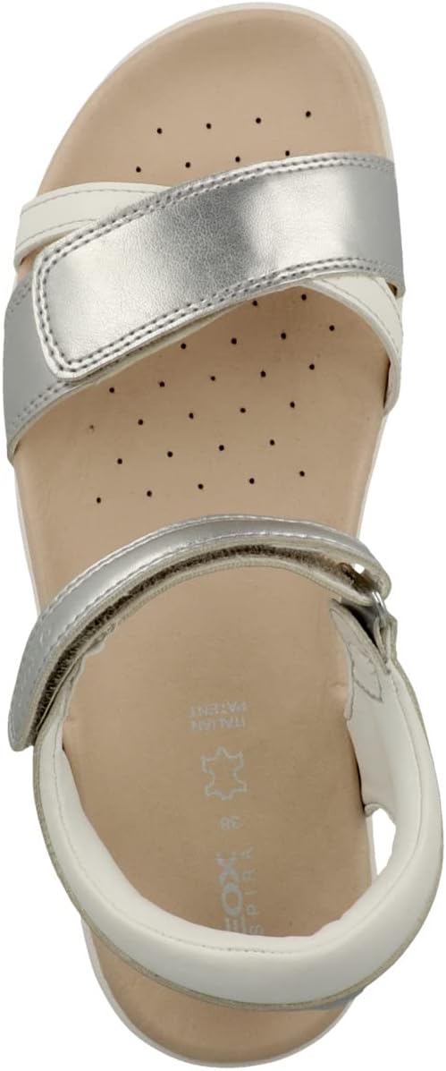 Geox Mädchen J Soleima Gir Sandal 25 EU Silver White, 25 EU Silver White