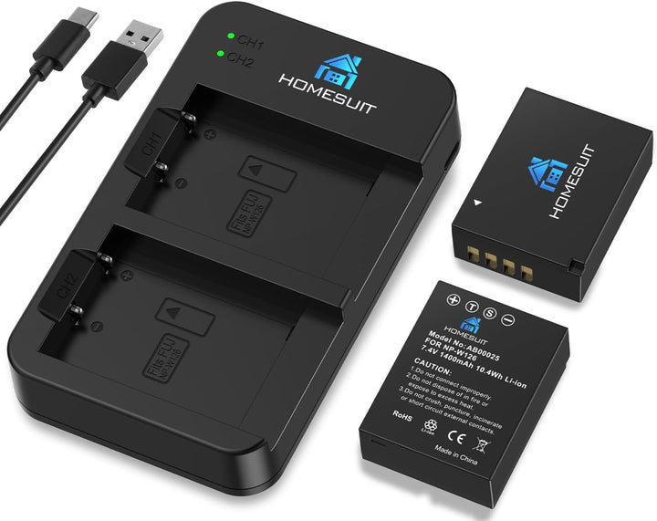 Homesuit Ersatz für Akku Fujifilm NP-W126/NP-W126s und USB Ladegeräte, Kompatibel mit Fuji X-T3, X-T