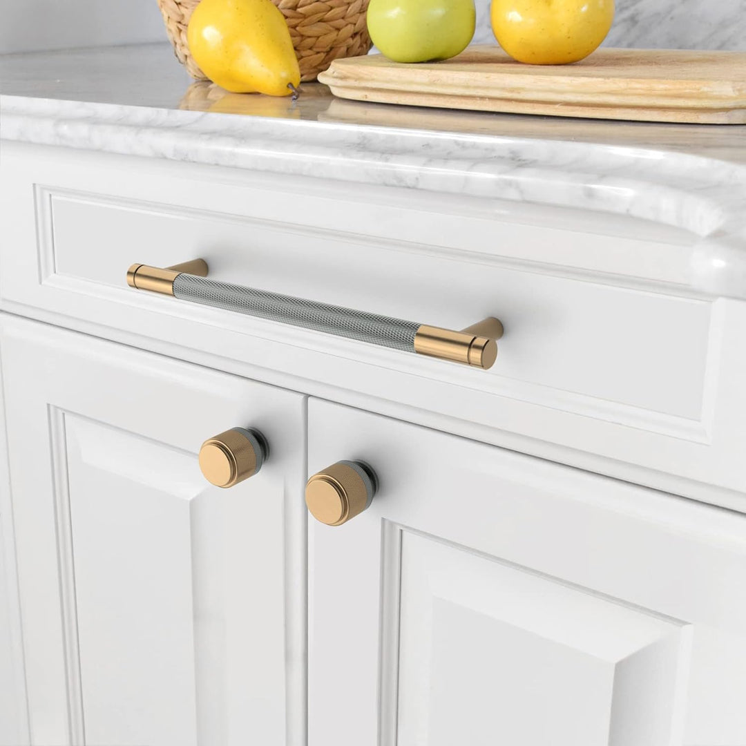 Amerdeco 10 Stück Gerändelte Schrankgriffe Goldgrau Griffe Möbel Möbelgriffe 160mm Lochabstand Türgr