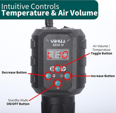 YIHUA 8858-IV Mehrzweck-Heissluftfön für Basteln Elektroniklöten DIY Schrumpfschlauch und -folie Löt