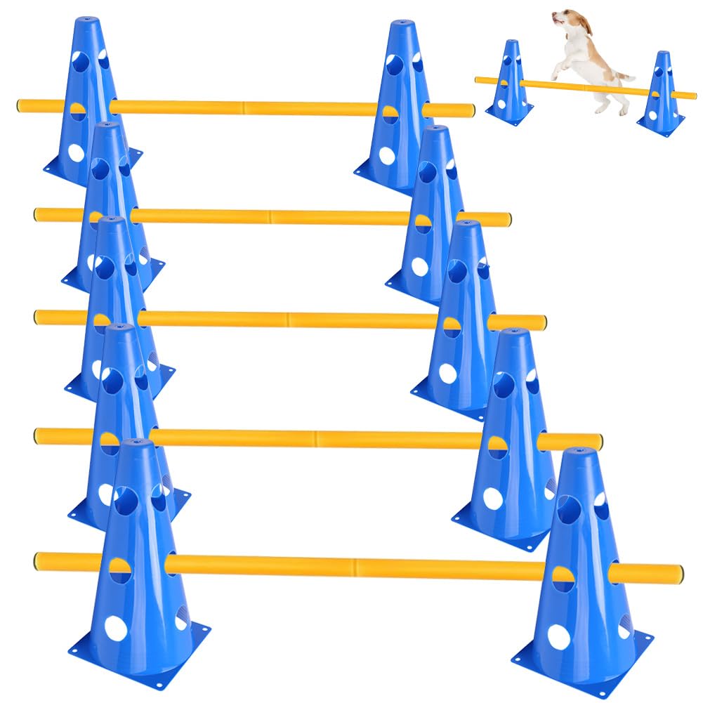 Hobby Horse Hindernisse, Agility Set Hunde, 10 Kegel 23cm 5 Stangen 80cm lang, Cavaletti Hund, Einst