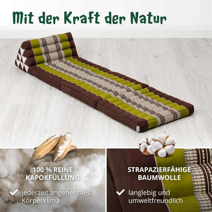 livasia Thaikissen mit 3 Auflagen, Dreieckskissen mit Klappmatratze, Keilkissen Kapok, Rückenkissen