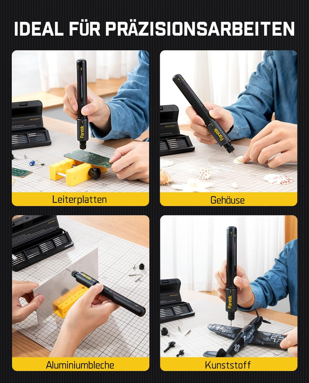 Fanttik K2 Nano 3,7 V Elektro-Mini-Bohrstift, Mini Bohrmaschine mit 20 Bohrern, 800-mAh-Akku, DIY Ha