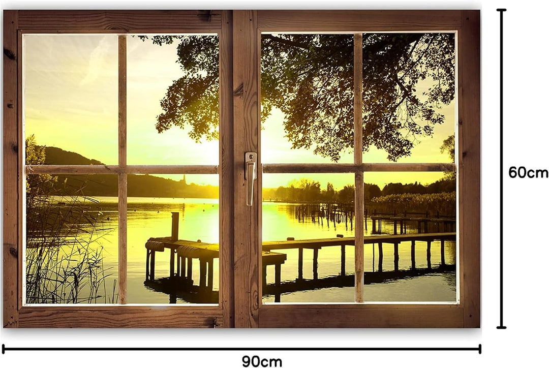 Feeby Vlies Leinwandbild Sonnenuntergang Über Einem See 90x60 cm Druckbild Wandbild Wanddekoration D