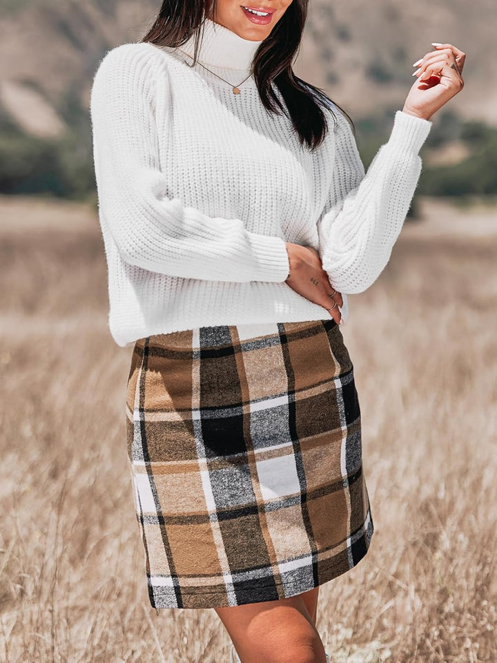 CUPSHE Karierter Minirock, Klassischer Preppy-Stil Damenrock, Modischer Herbst-Winter Minirock, Brau