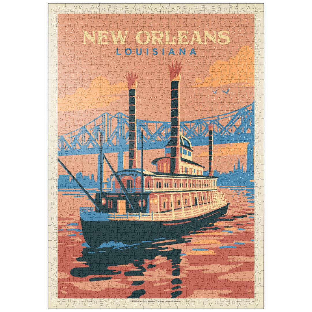 New Orleans: Sunset River Cruise, Vintage Poster - Premium 1000 Teile Puzzle - MyPuzzle Sonderkollek