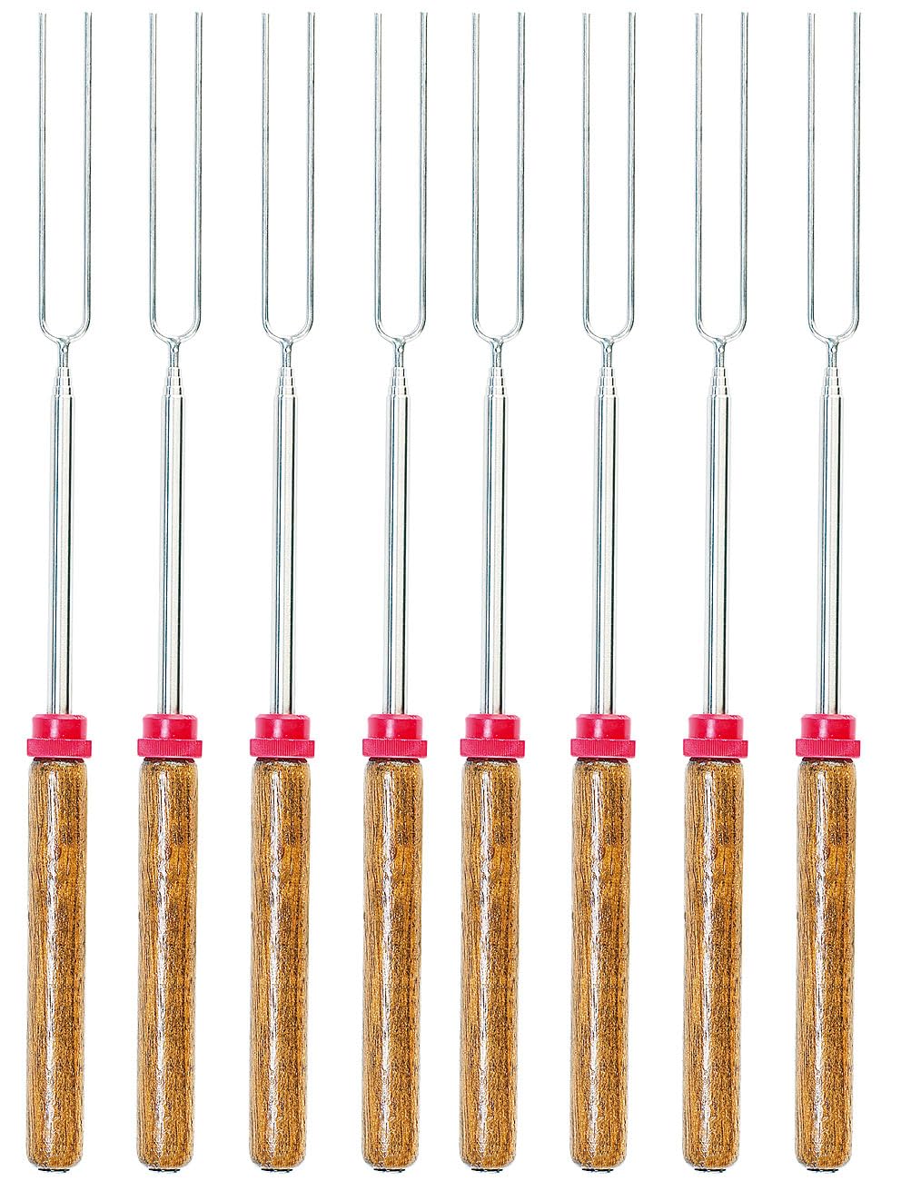 infactory BBQ-Teleskopbesteck: 8er-Set Teleskop-Grillspiess & -Gabeln mit Holzgriff, ausziehbar, 90