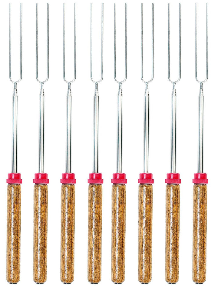 infactory BBQ-Teleskopbesteck: 8er-Set Teleskop-Grillspiess & -Gabeln mit Holzgriff, ausziehbar, 90