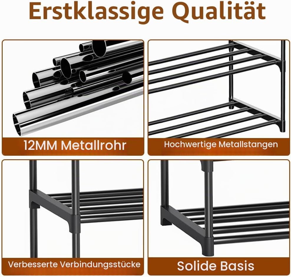 Schuhregal mit 6 Ebenen, Kleines Schuhregal Metall, Schuhablage Schmales, Verstellbares Schuhständer