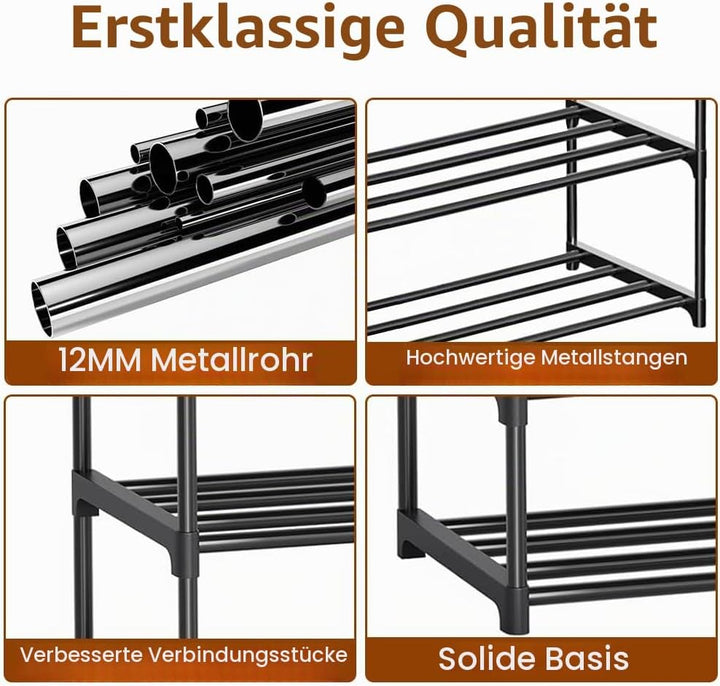 Schuhregal mit 6 Ebenen, Kleines Schuhregal Metall, Schuhablage Schmales, Verstellbares Schuhständer