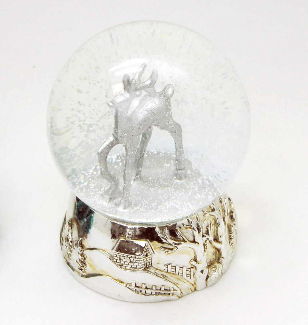 Schneekugel REH Silber Silber-Sockel Landschaft Winter Christmas mit Spieluhr Durchmesser 100mm * 20