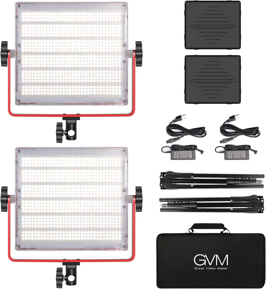 GVM 1200D RGB Videoleuchte Panel mit Lichtstativ, 2er Pack 50W LED Studiolicht Fotografie Licht mit
