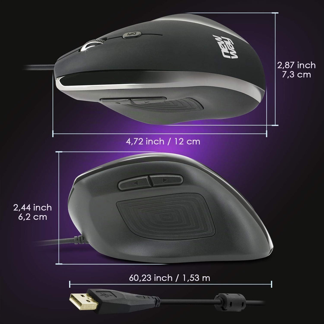 NEWWAY – Vertikale und Ergonomische Maus A3E - 3200 DPI - USB-Kabel - Verstellbares Gewicht Kabelgeb