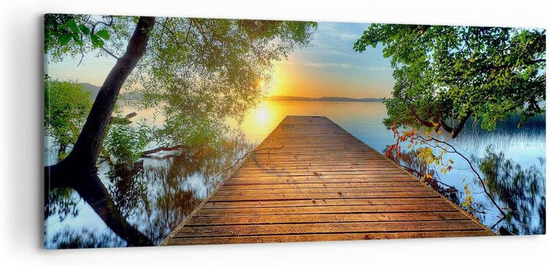 Wandbilder Dekoration Wohnzimmer Brücke See Panorama Bilder auf Leinwand 120x50cm Leinwandbild mit R