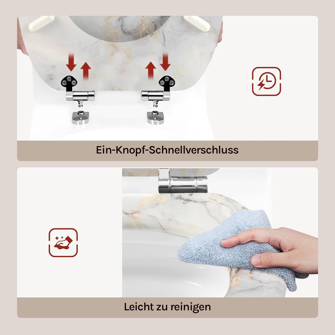 WOLTU Toilettendeckel mit Absenkautomatik Holz, Toilettensitz Klodeckel Klobrille WC Sitz O-Form mit