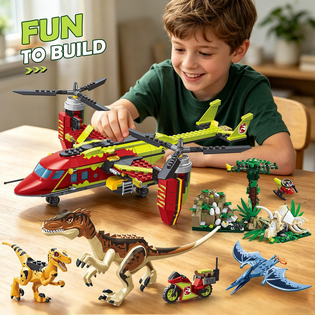 HOGOKIDS 3-in-1 Flugzeug-Bauset mit Dinosaurier, 769PCS Kipprotor-/Transporthubschrauber-/Doppelroto