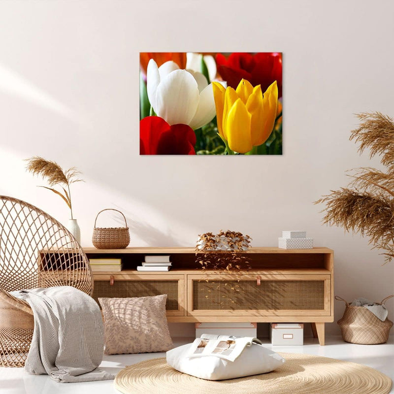 Bilder auf Leinwand Tulpen Vase Blumenstrauss Leinwandbild 70x50cm Wandbilder Dekoration Wohnzimmer