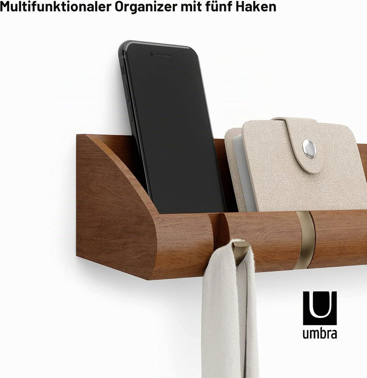 UMBRA Cubby Multifunktionaler Organizer mit 5 klappbaren Haken für den Eingang, Wandablage für Schlü