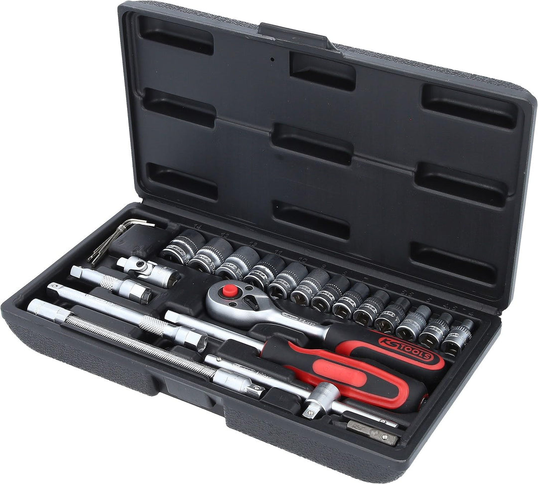 KS Tools 911.0625 1/4 Zoll Steckschlüssel-Satz | inklusive Umschaltknarre, 45-Zahn | matt satiniert
