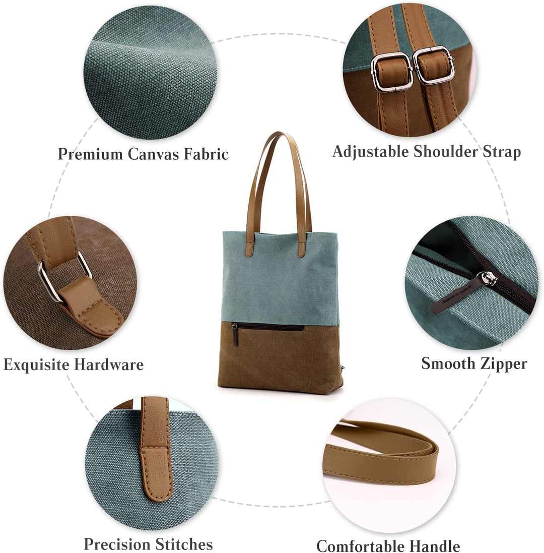 PORRASSO Damen Segeltuch Handtasche Rucksack Frauen Schultertasche Shopper Tasche Hobotasche für Sch