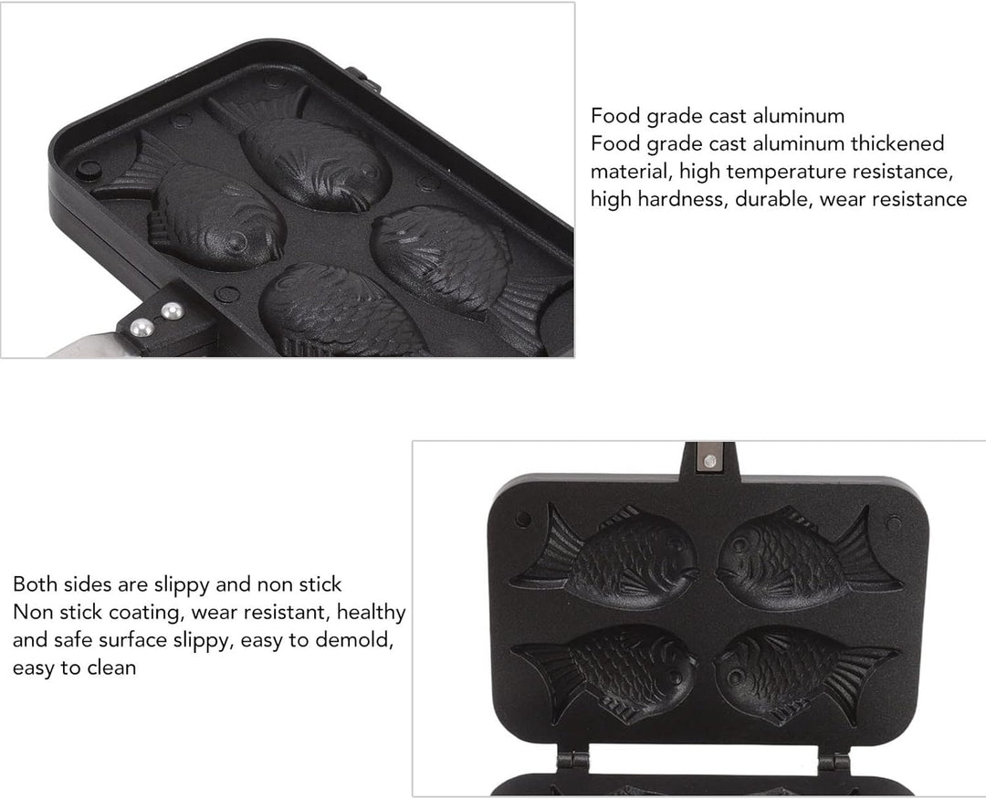 Taiyaki Fish Shape Cake Pan, 4 Trays Non Stick Waffle Cake Maker Pan mit Anti Scalding Handle, Alumi