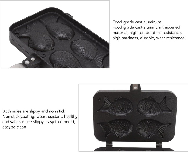 Taiyaki Fish Shape Cake Pan, 4 Trays Non Stick Waffle Cake Maker Pan mit Anti Scalding Handle, Alumi