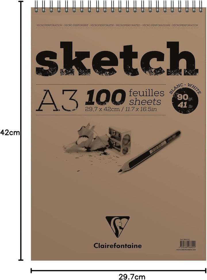 Clairefontaine 96602C Skizzenblock Sketch (100 Blatt, DIN A3, 29,7 x 42 cm, Spiral, mikroperforiert,