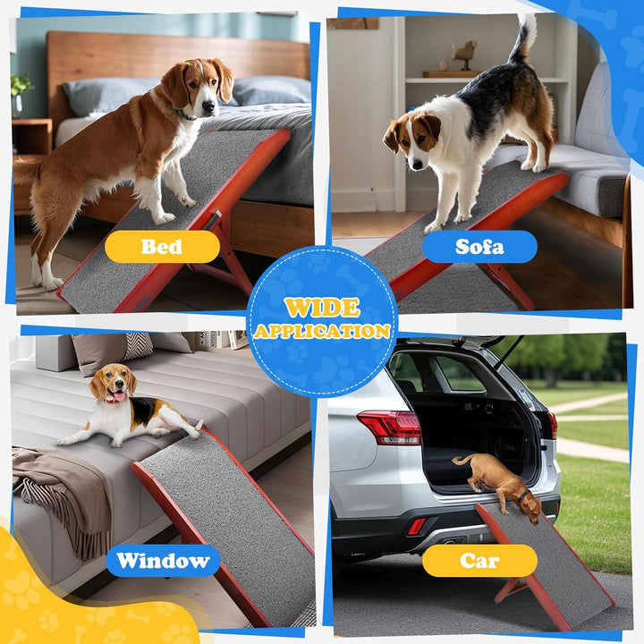 Hunderampe Hundetreppe für Hunde - Einstellbar 34-61,5 cm Spülschutz-Design Birkenholz Rampe Hund Kl