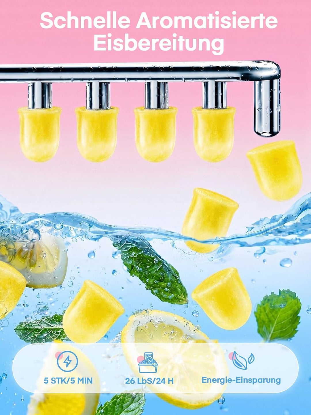 FOHERE Eiswürfelmaschine für Geschmack, Jedes Getränk zu Eiswürfeln, 5 Eiswürfel in 5 Min, 11 KG in