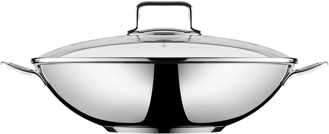 WMF Macao Wok Induktion 2-teilig, Wokpfanne 36 cm mit Glasdeckel, Wok für Induktion, Cromargan Edels