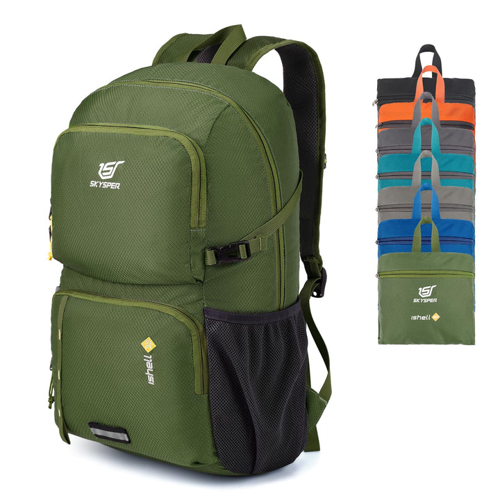 SKYSPER Ultraleichter Faltbarer Rucksack mit Nassfach - Wasserfest und Verstaubarer Daypack für Wand
