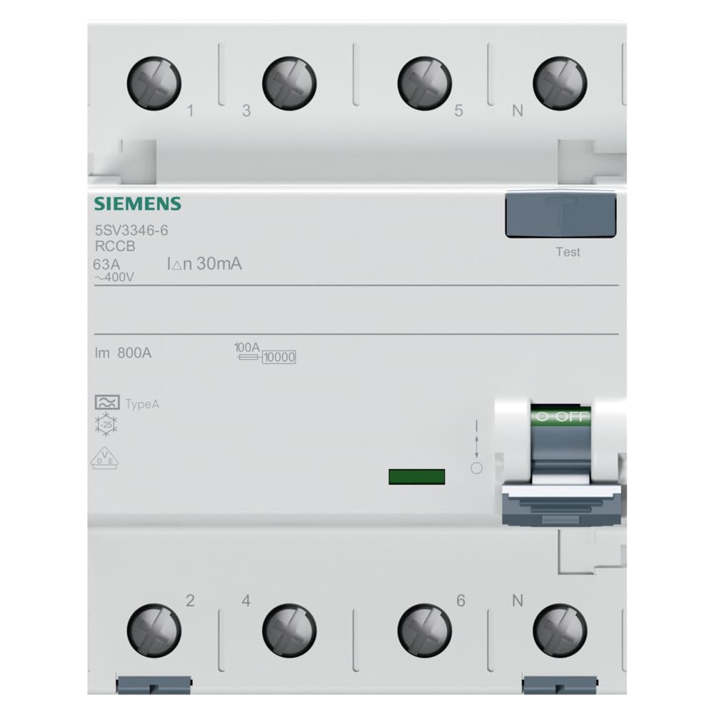 Siemens 5SV33466 FI-Schutzschalter 3P+N TypA 30mA 63A 400V Single, Single