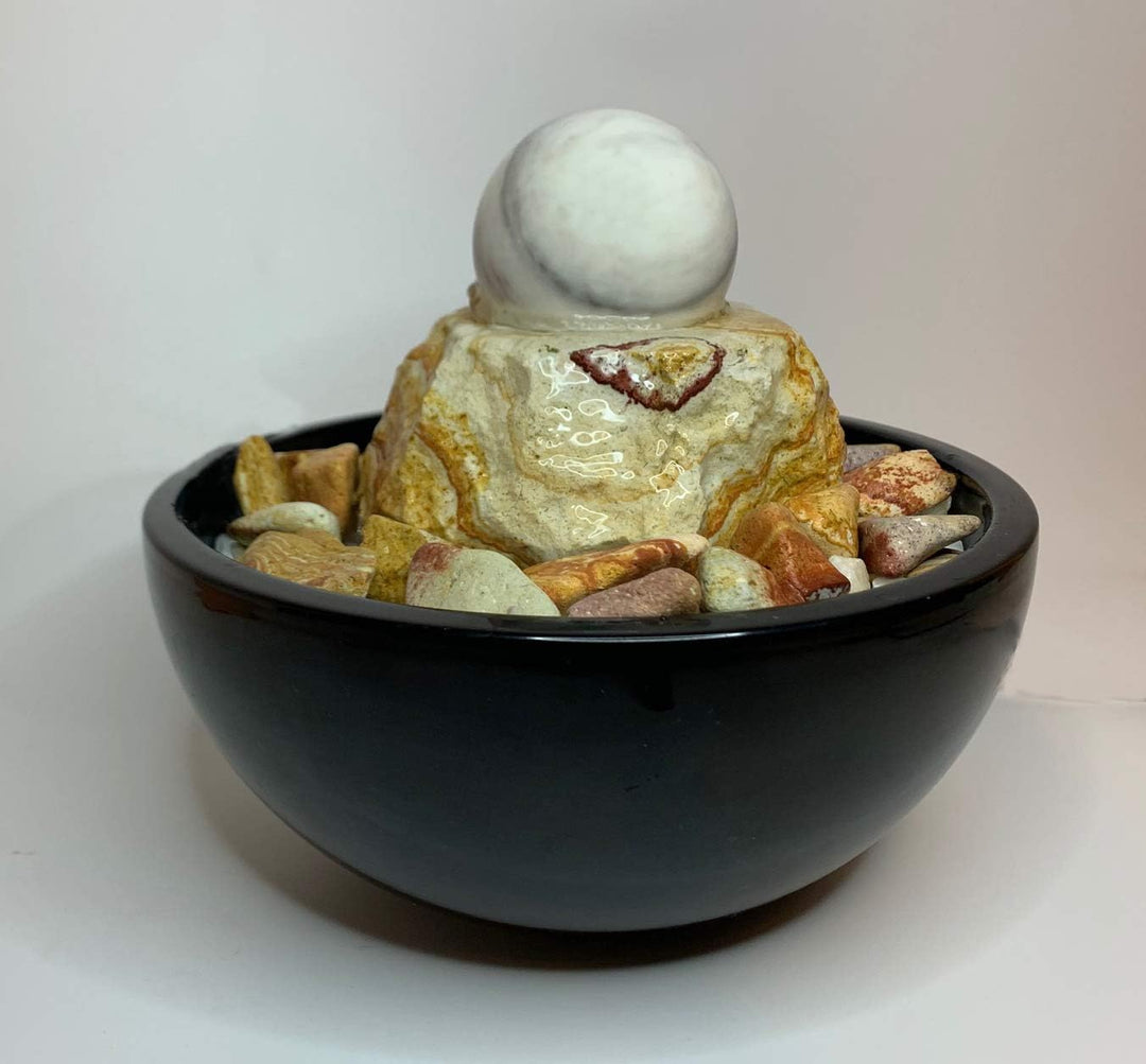 Zimmerbrunnen Kugelbrunnen Wien in Keramikschale d: 22 cm (Schalenfarbe: Schwarz)