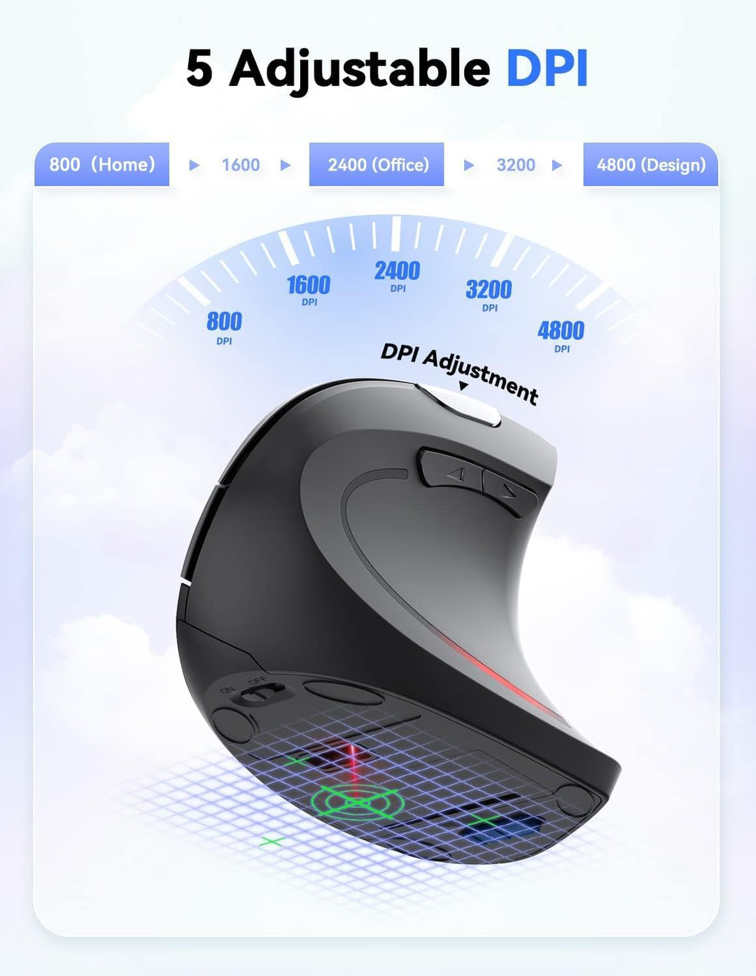 TECKNET Wireless Vertikale Ergonomische Maus 4800 DPI Schwarz, 4800 DPI Schwarz