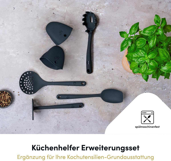 Hoffmann Küchenhelfer-Set, Anthrazit, Silikon-Edelstahlkern, Spülmaschinenfest, Hitzebeständig, Anti