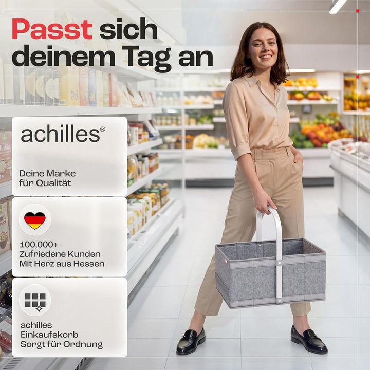 achilles Einkaufskorb - praktischer Tragekorb zum Einkaufen - klappbare Einkaufsbox mit Alu-Griff -