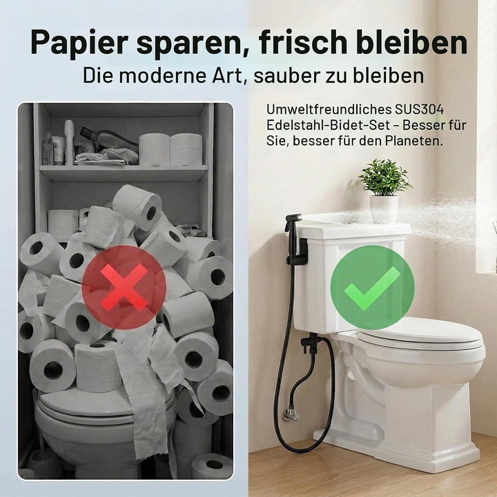 Edelstahl Bidet Handbrause Set Robuste WC Dusche Bidet Sprayer mit Halterung, T-Adapter &amp; Schlauch f