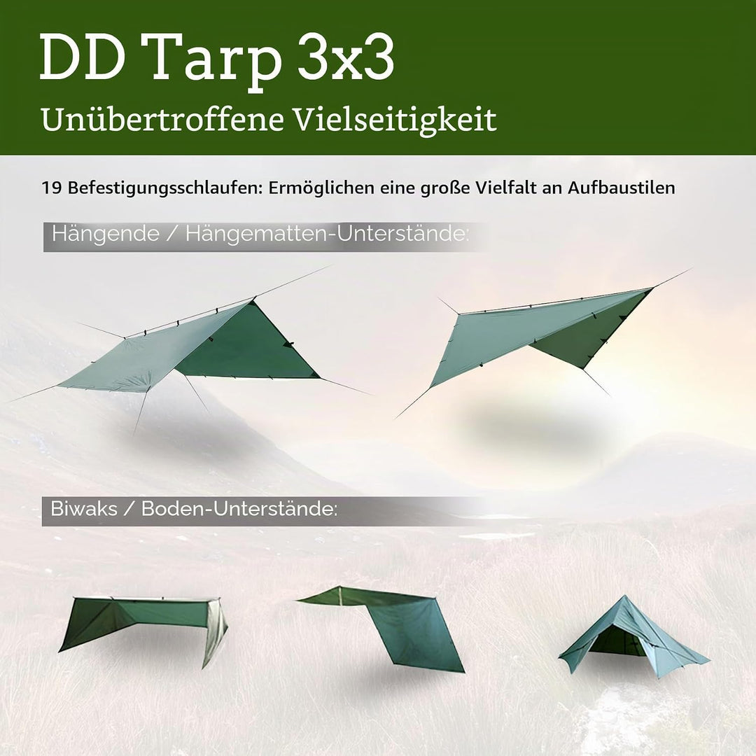 DD Hammocks Sonnensegel, 3 x 3 m, grün Olivengrün, Olivengrün