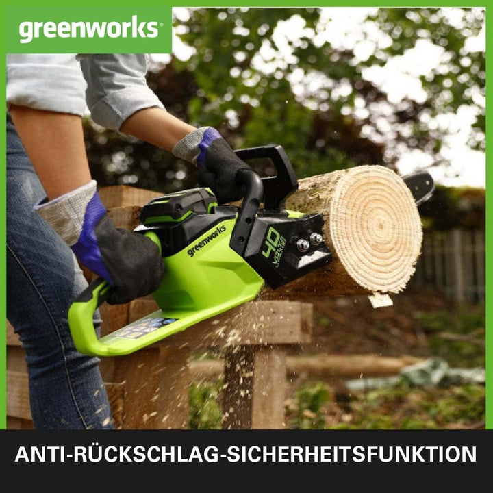 Greenworks GD40CS15 Akku Kettensäge mit bürstenlosem Motor, 14-Zoll (35 cm) Blattlänge, 12 m/s Kette