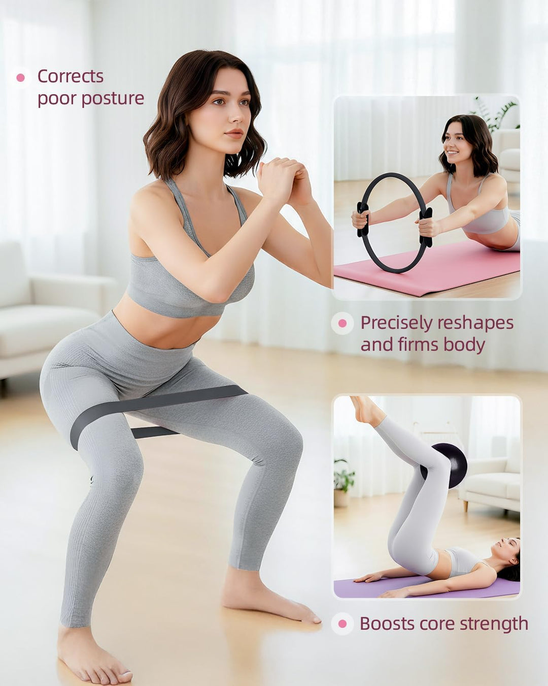Abahub Pilates Ring Set, 35CM Magic Circle, 25CM Mini Ball,5er Set Fitnessbänder,Home Pilates Ausrüs