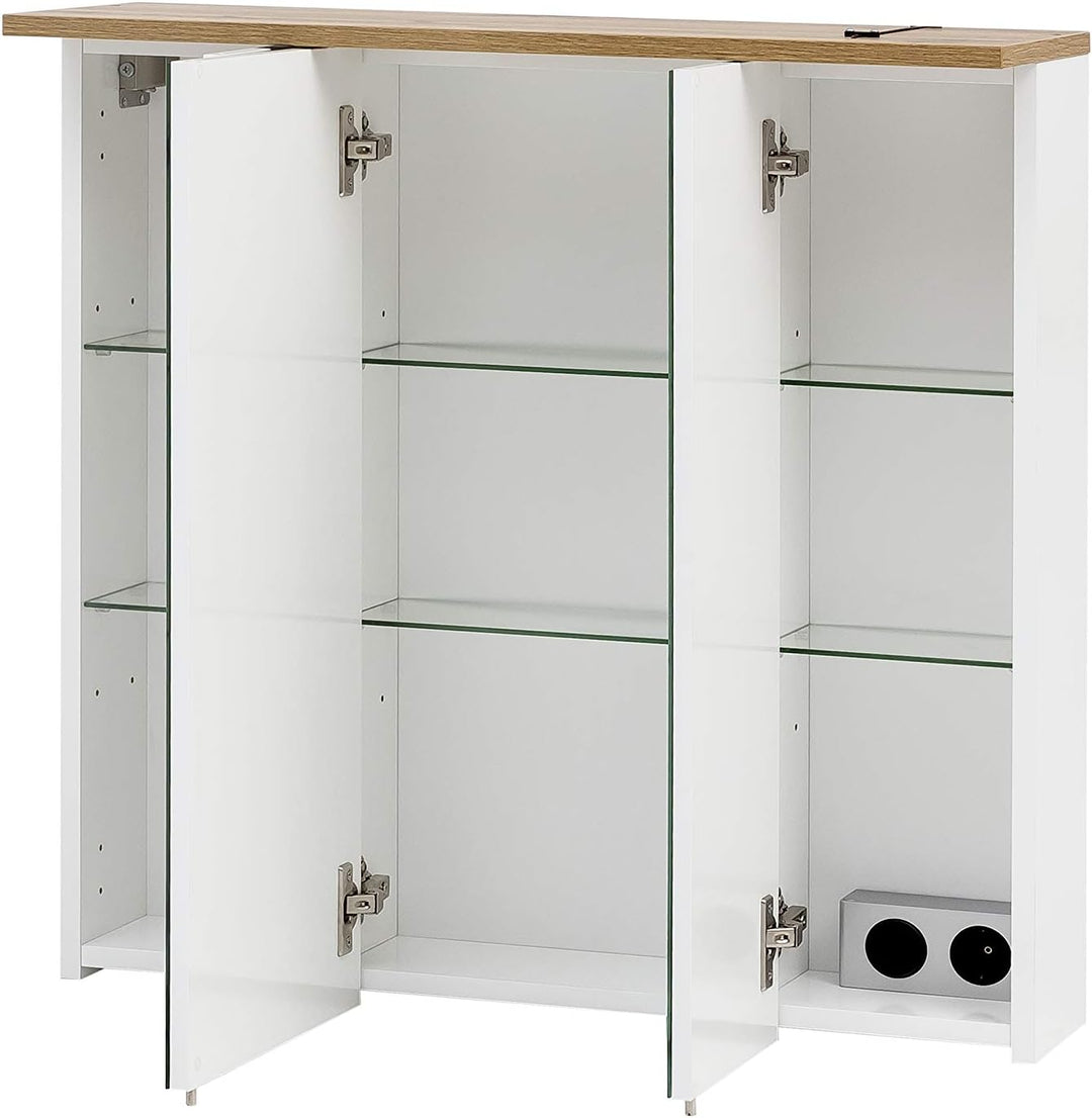 Schildmeyer Spiegelschrank Padua 142296, weiss glanz/eiche landhaus Dekor, 70,5 x 16 x 72,5 cm