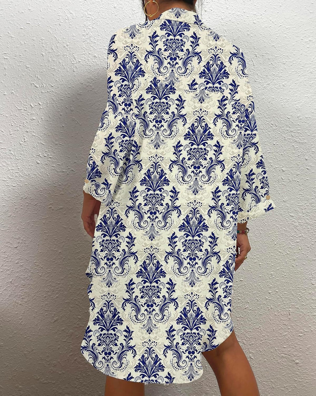 Bsubseach Damen Button Down Strandkleid V-Ausschnitt Badeanzug Resort Wear S Retro Blau, S Retro Bla