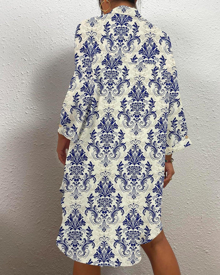 Bsubseach Damen Button Down Strandkleid V-Ausschnitt Badeanzug Resort Wear S Retro Blau, S Retro Bla