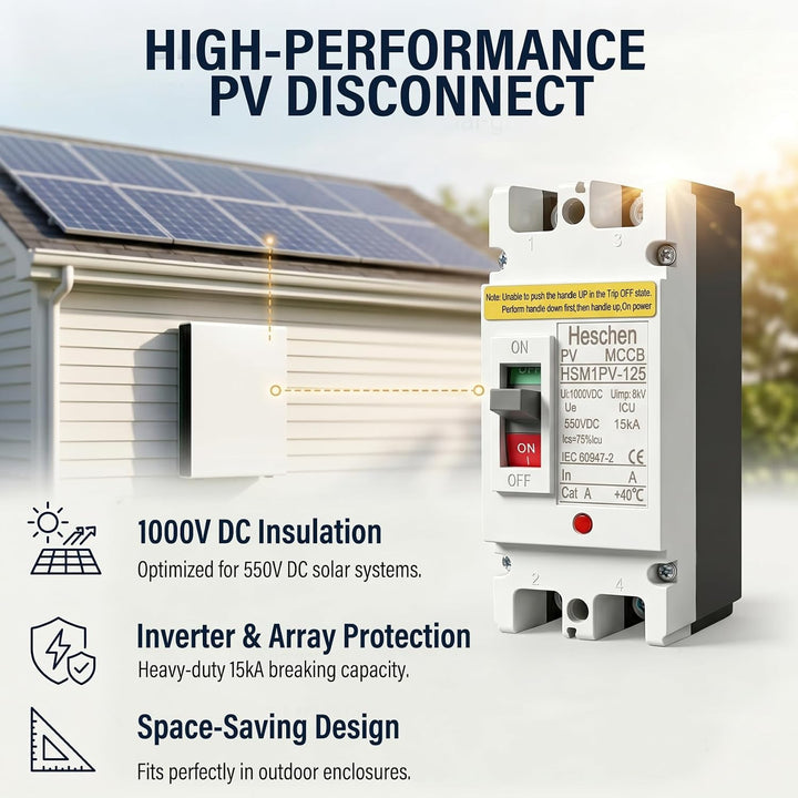 Heschen DC-Leistungsschalter MCCB, 2-polig, DC550V, Photovoltaik-Leistungsschalter, für PV-Solaranla