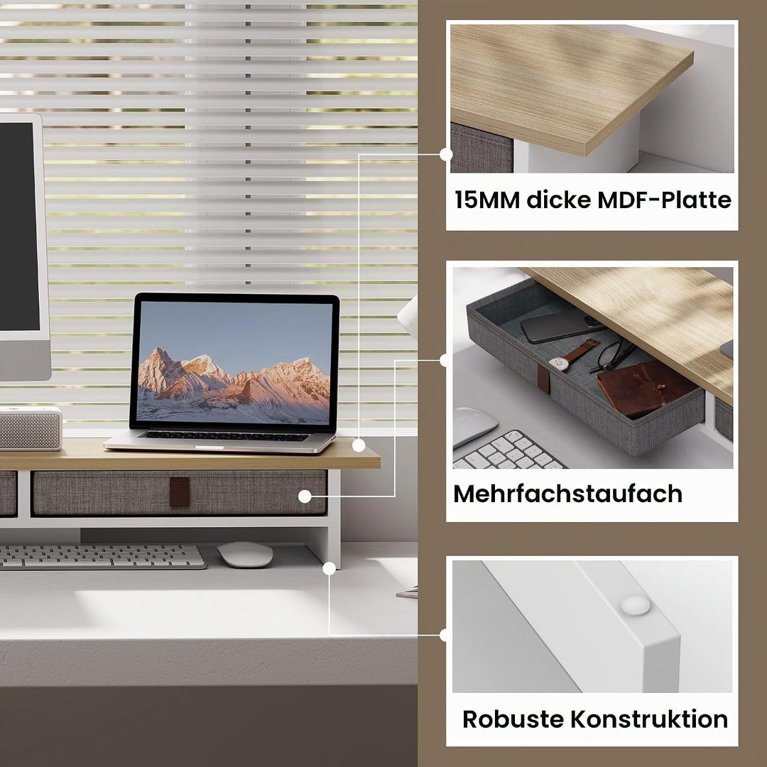 Fenge Dual Monitorständer Riser 2 Etagen Computer Monitor Ständer mit Schublade für PC Laptop Drucke