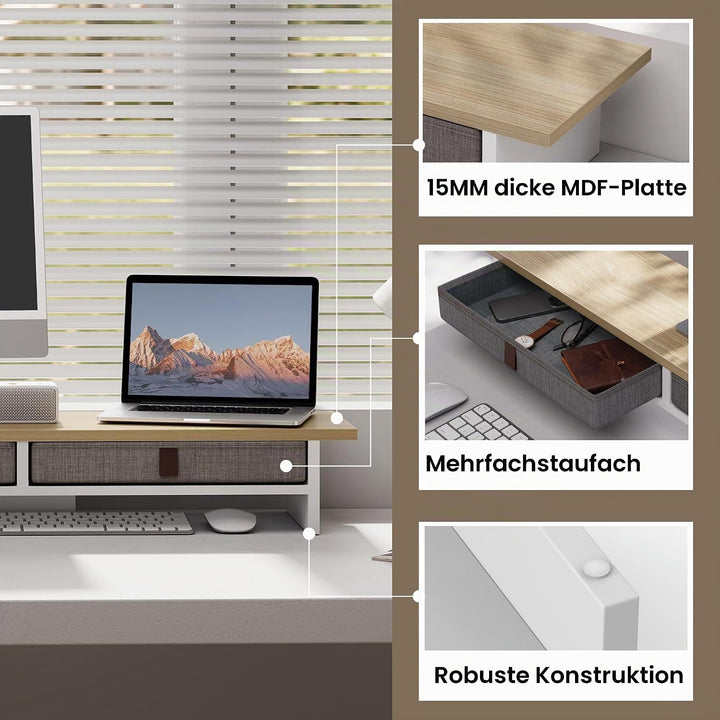 Fenge Dual Monitorständer Riser 2 Etagen Computer Monitor Ständer mit Schublade für PC Laptop Drucke