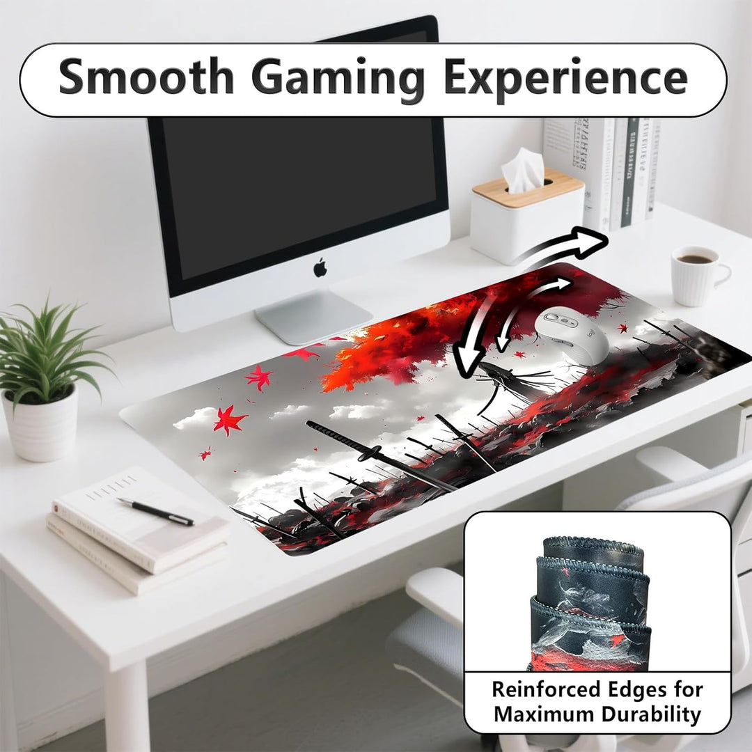 Japanisches XXL Gaming-Mauspad 900x400x3mm – Vernähte Kanten, rutschfest &amp; wasserdicht – Schreibtisc