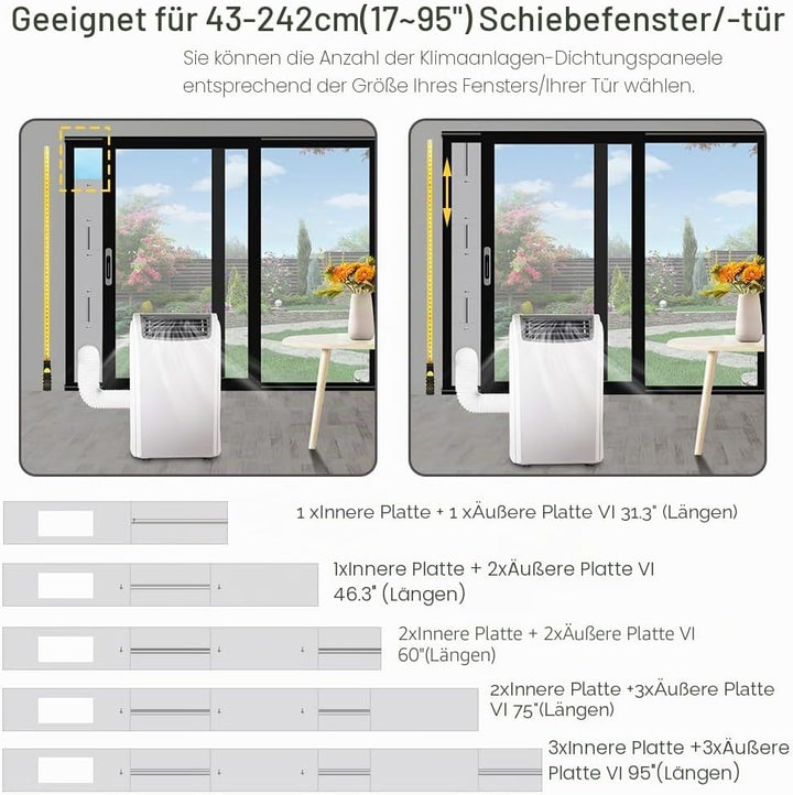 Klimaanlage Fensterabdichtung Balkontür,6 Stück Verstellbares Set(Max 240 cm) für Schiebetür,Univers