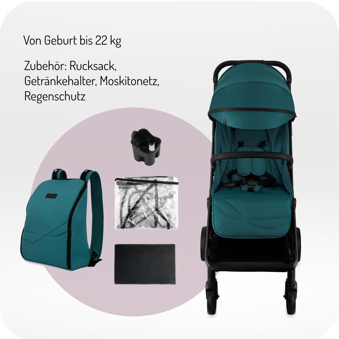 MoMi Kinderwagen ANDREA mit automatischem Faltsystem, bis 22 kg Körpergewicht, 5-Punkt-Sicherheitsgu