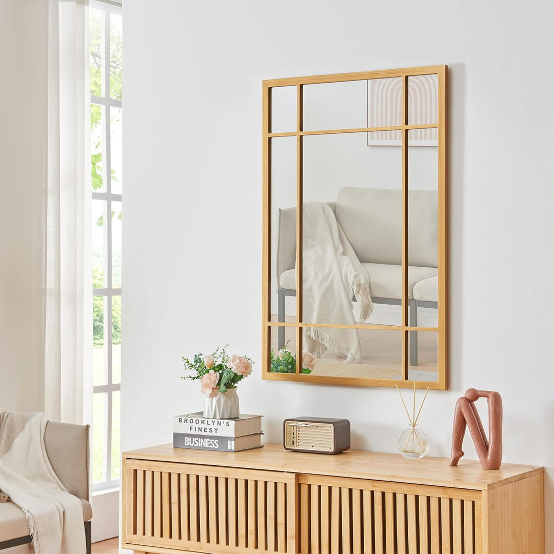 [en.casa] Wandspiegel Colobraro Fensterspiegel rechteckig 90 x 60 cm Spiegel Goldener Rahmen vertika